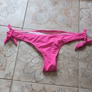 Pink Tie Side Ruched Back Bikini Bottoms - Large